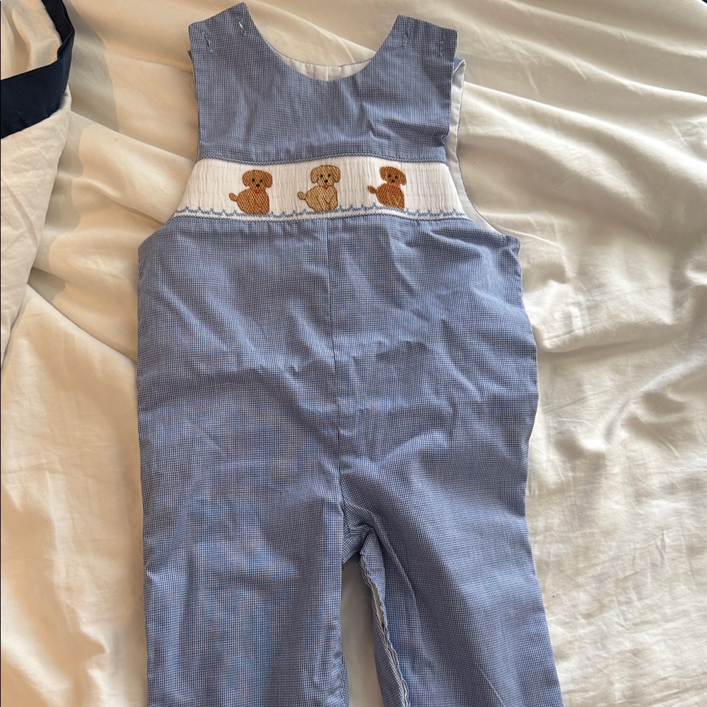 Charming Blue Kids Overalls with Dog Embroidery